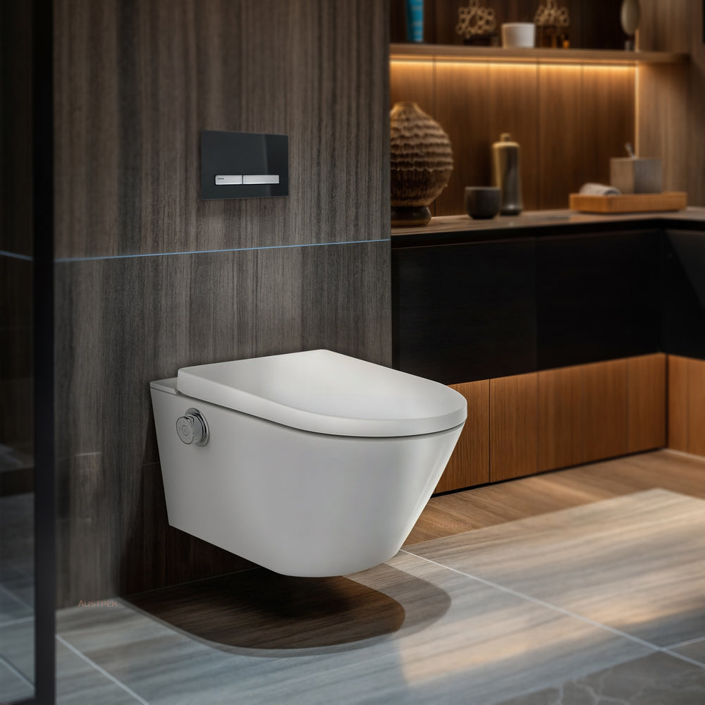 GALLARIA EVO COMFORT RIMLESS WALL HUNG PAN AND REMOTE BIDET PACKAGE GLOSS WHITE
