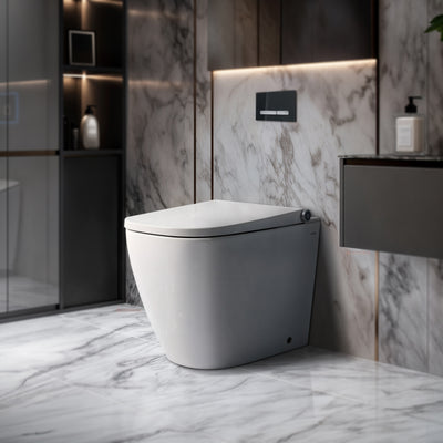 GALLARIA OMNI COMFORT RIMLESS WALL FACE PAN AND REMOTE BIDET PACKAGE GLOSS WHITE