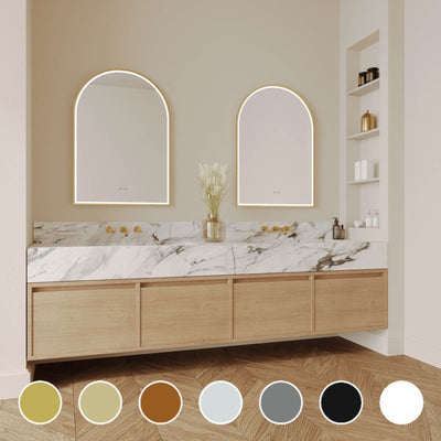 REMER ARCH FRAMED LED MIRROR W/ DEMISTER CUSTOM COLOURS 700X1000MM