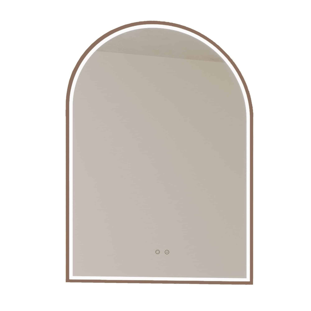 REMER ARCH FRAMED LED MIRROR W/ DEMISTER & PORTABLE MAGNIFIER CUSTOM COLOURS 700X1000MM