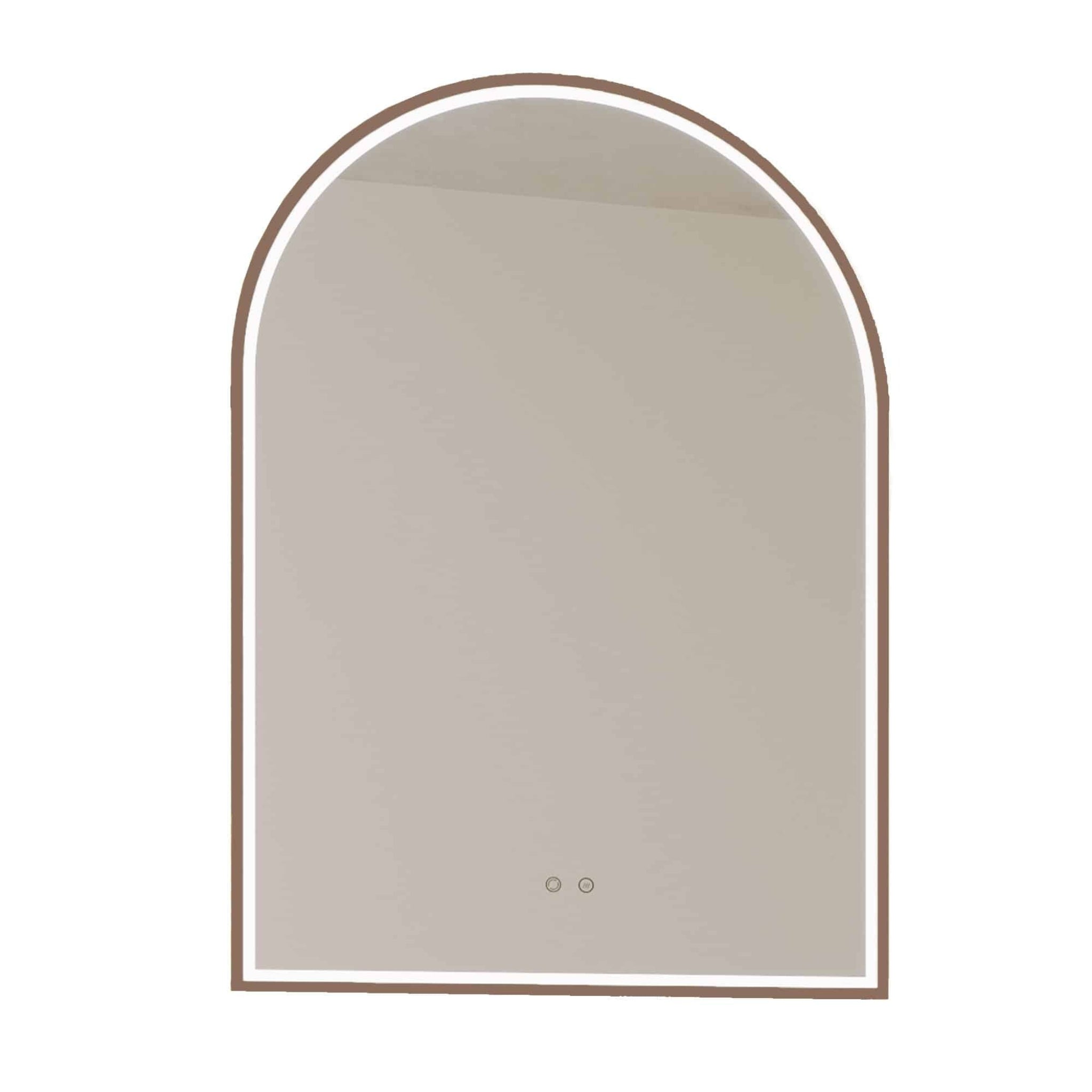 REMER ARCH FRAMED LED MIRROR W/ DEMISTER & PORTABLE MAGNIFIER CUSTOM COLOURS 700X1000MM