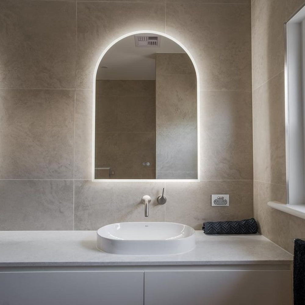 REMER ARCH FRAMELESS LED MIRROR W/ DEMISTER 700X1000MM