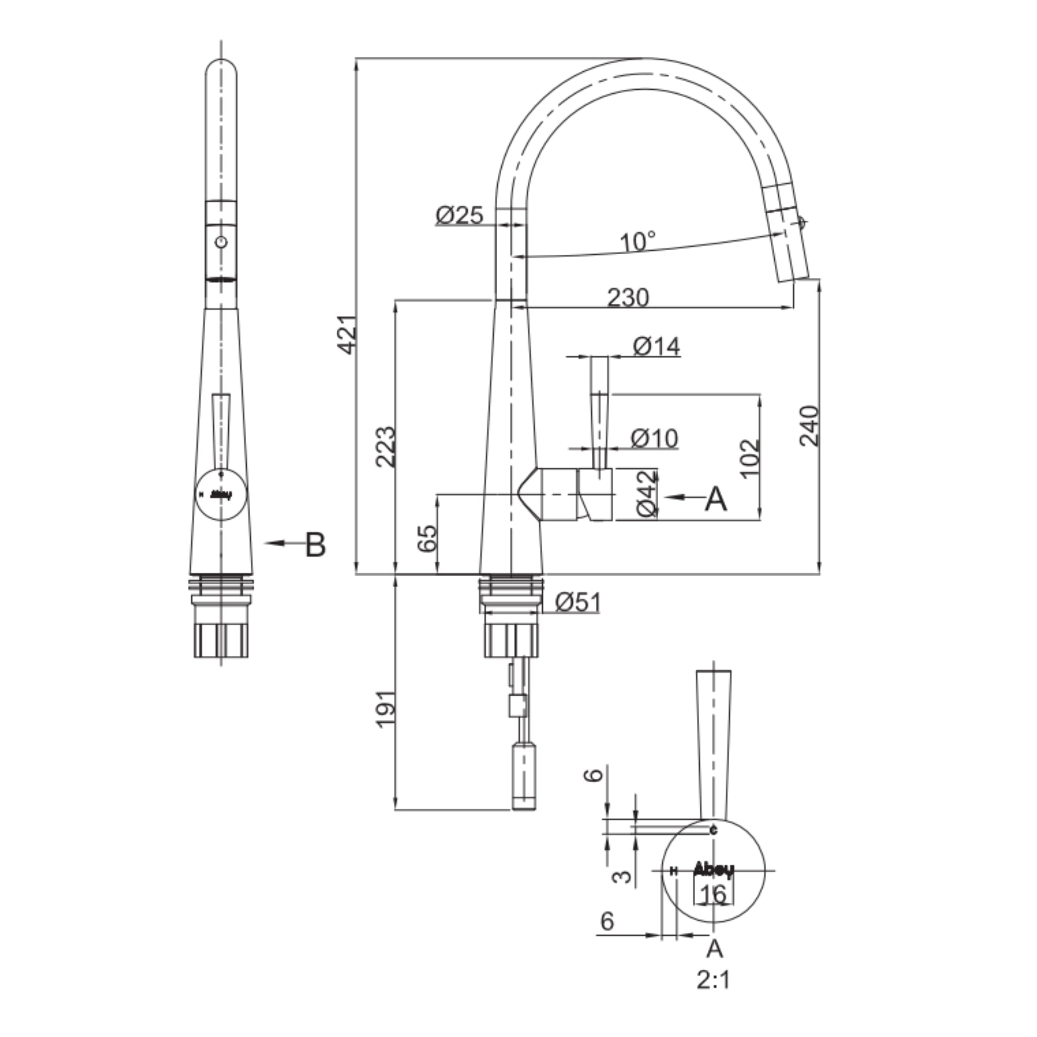 GARETH ASHTON 316 GOOSENECK PULL OUT DUAL SPRAY FUNCTION KITCHEN MIXER 420MM STAINLESS STEEL
