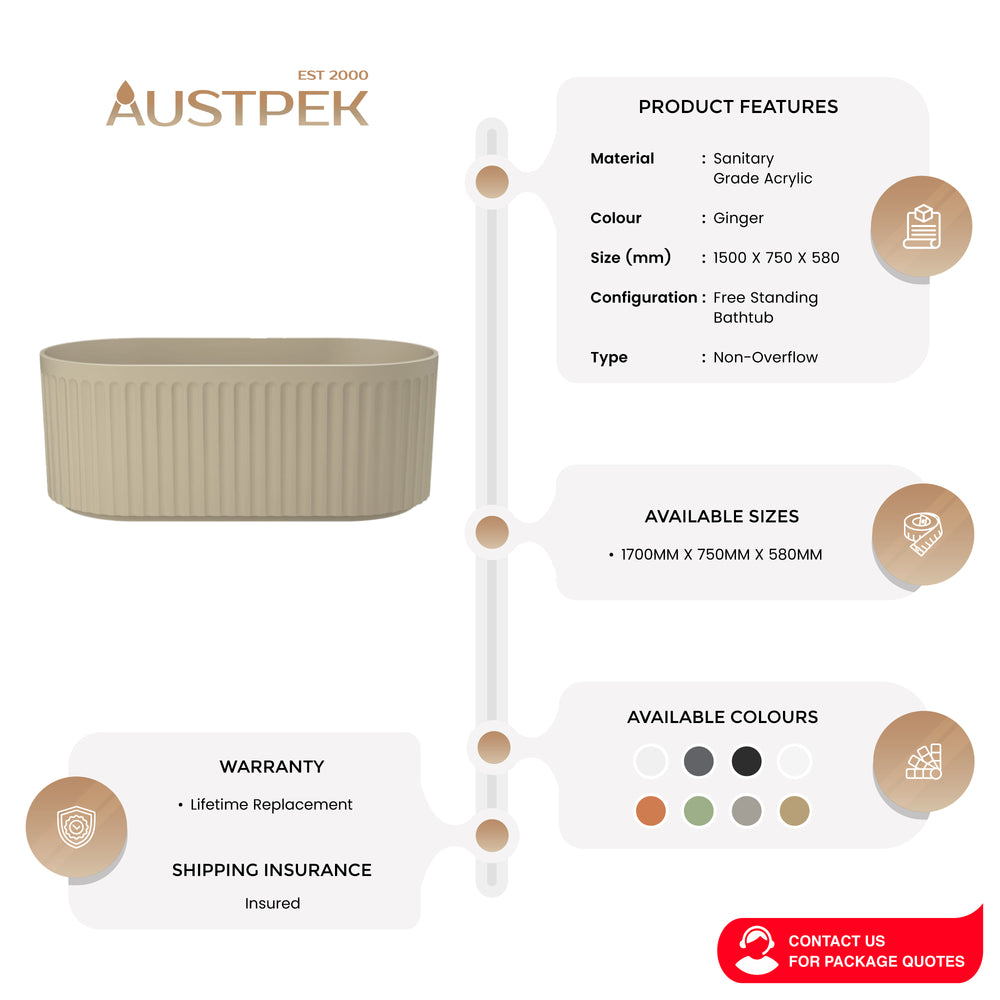LINSOL GEORG FREESTANDING BATHTUB GINGER (AVAILABLE IN 1500MM AND 1700MM)
