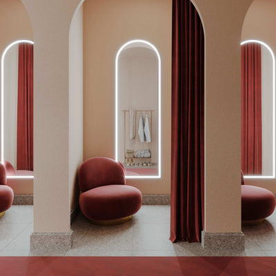 REMER ARCH FRAMED LED MIRROR WITH PORTABLE MAGNIFIER MATTE WHITE 600X1800MM