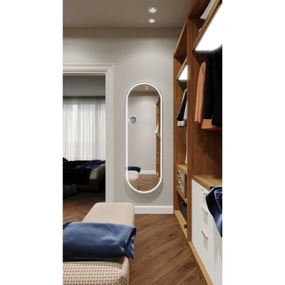 REMER GATSBY OVAL FRAMED LED MIRROR WITH PORTABLE MAGNIFIER MATTE WHITE 600X1800MM