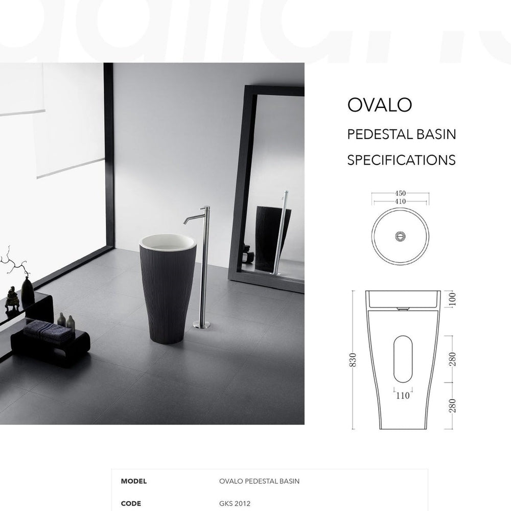 GALLARIA OVALO FREESTANDING PEDESTAL STONE BASIN BLACK & WHITE 450MM