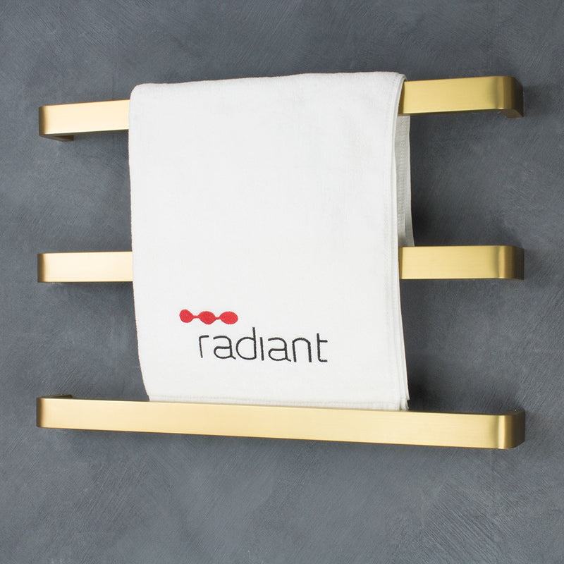 RADIANT HEATING VAIL CURVED HEATED SINGLE TOWEL RAIL BRUSHED GOLD 650MM