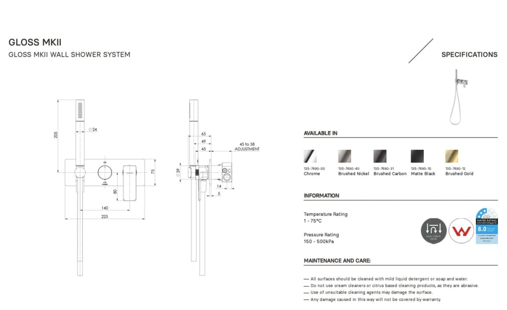 PHOENIX GLOSS MKII WALL SHOWER SYSTEM BRUSHED GOLD
