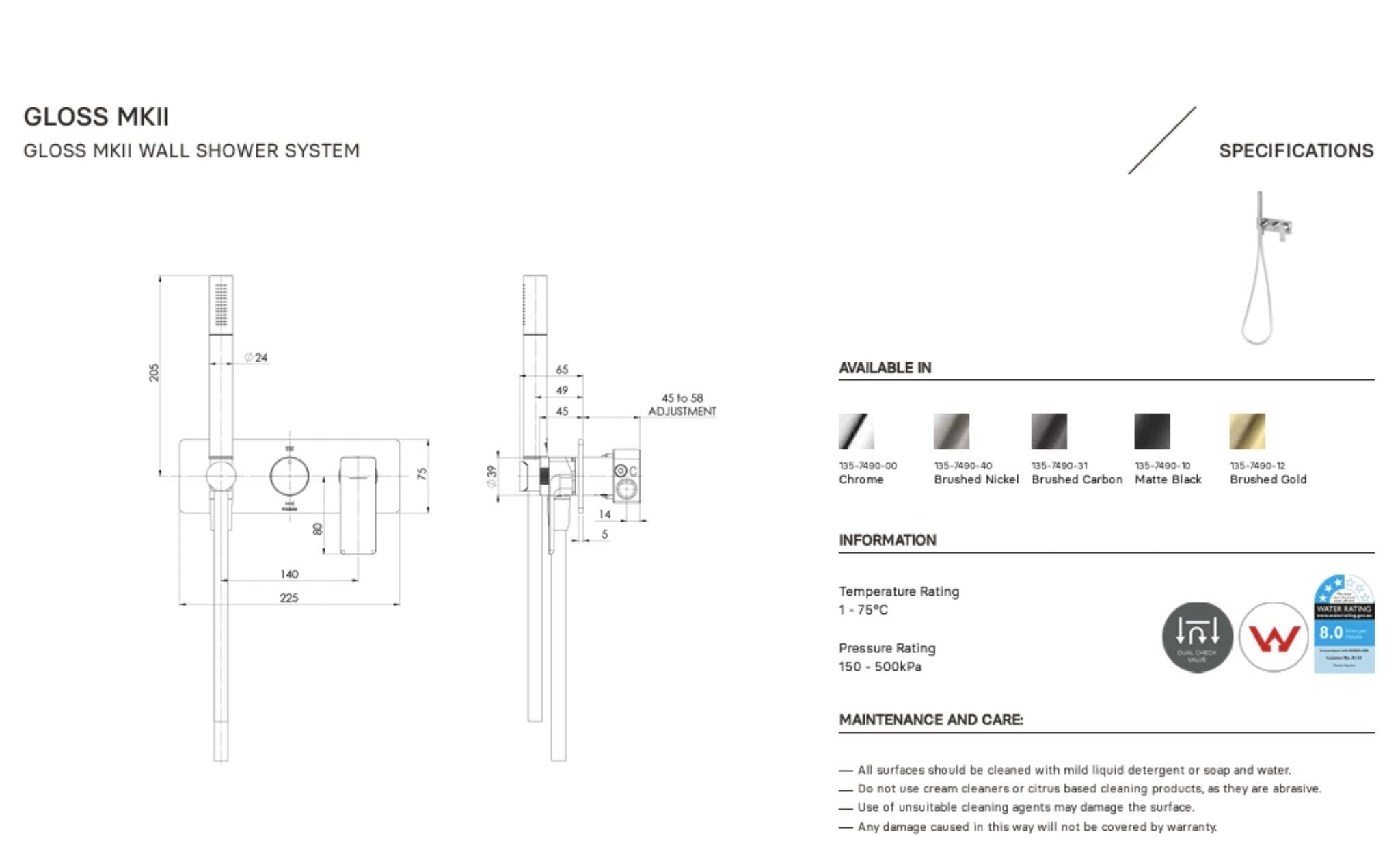 PHOENIX GLOSS MKII WALL SHOWER SYSTEM BRUSHED GOLD