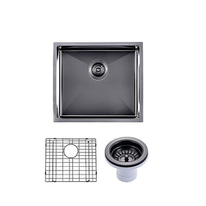 AQUAPERLA PVD STAINLESS STEEL SINGLE BOWL KITCHEN SINK GUN METAL 510MM