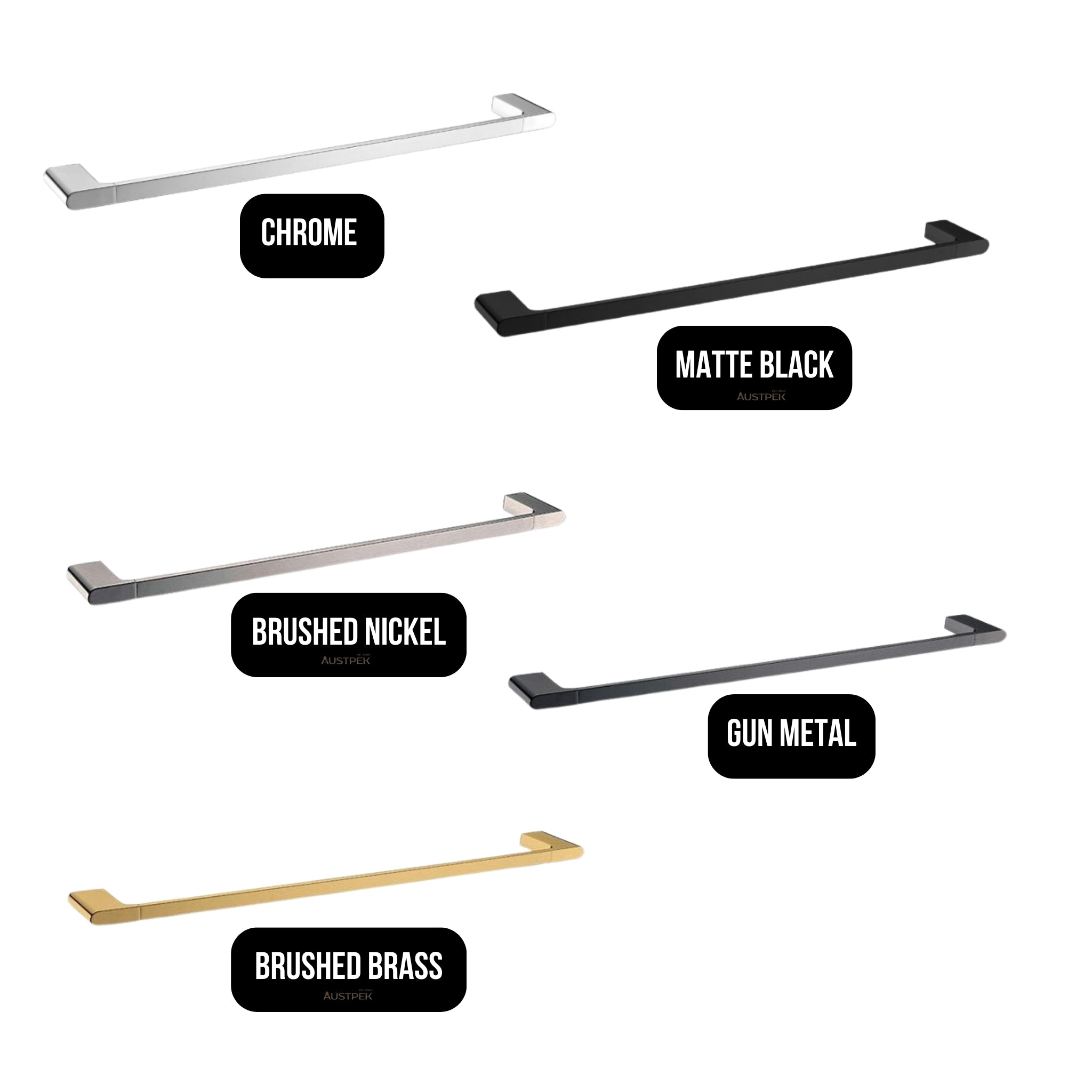 AQUAPERLA VOG SINGLE TOWEL RAIL BLACK (AVAILABLE IN 600MM AND 800MM)