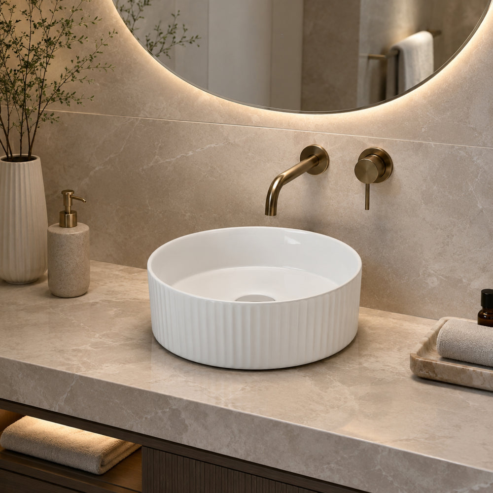 VITO GENEVA FLUTED ABOVE COUNTER BASIN GLOSS WHITE 360MM