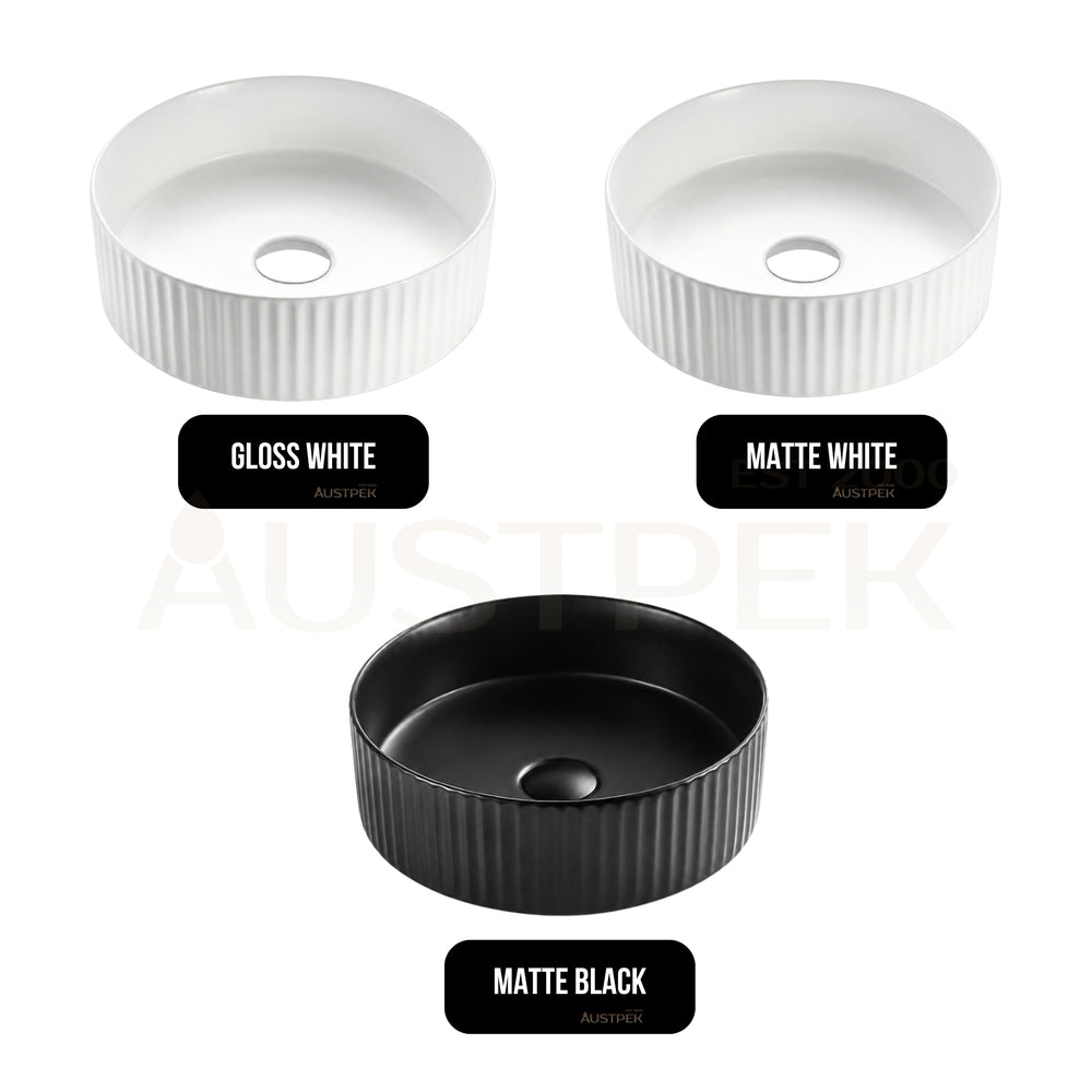 VITO GENEVA FLUTED ABOVE COUNTER BASIN MATTE WHITE 360MM