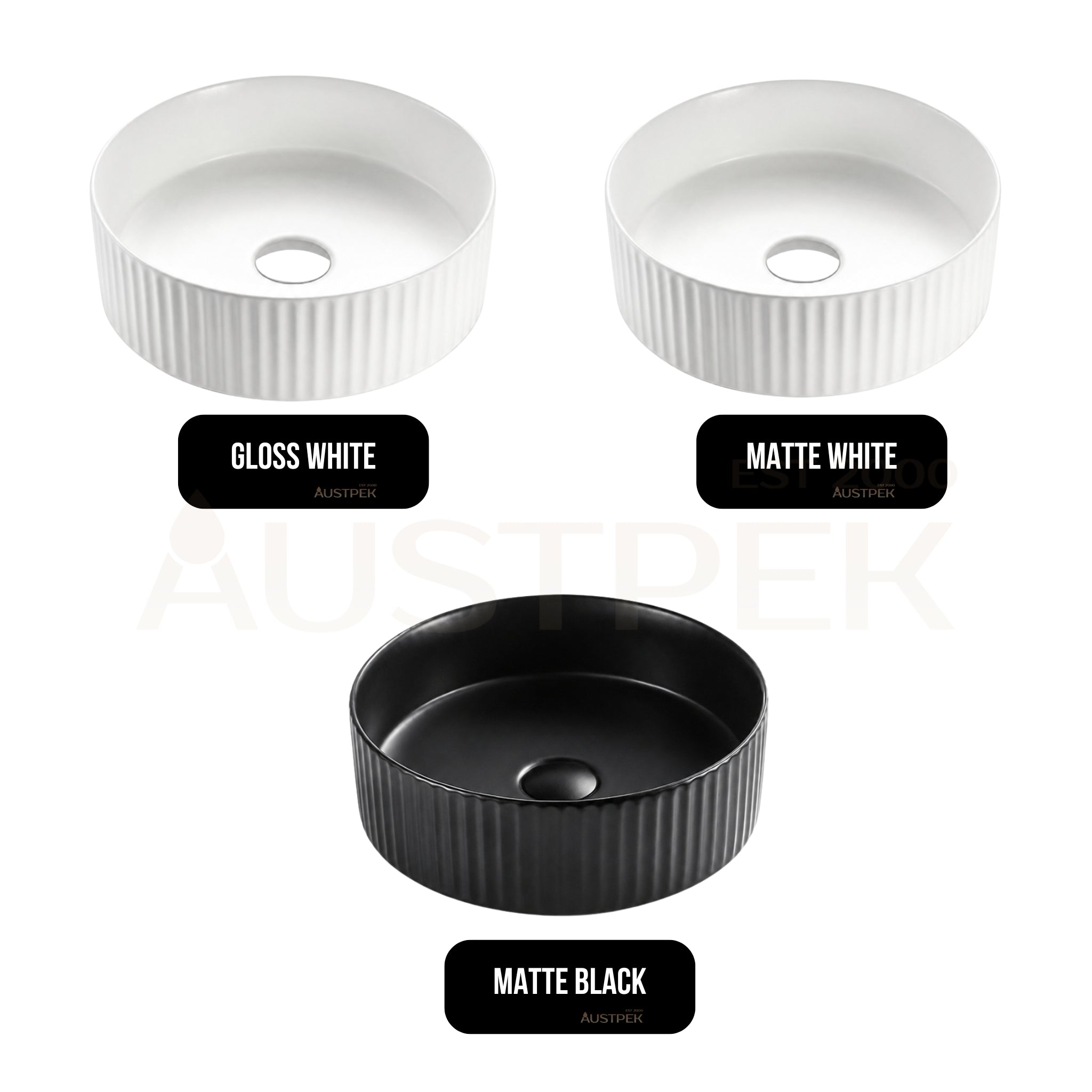VITO GENEVA FLUTED ABOVE COUNTER BASIN MATTE WHITE 360MM