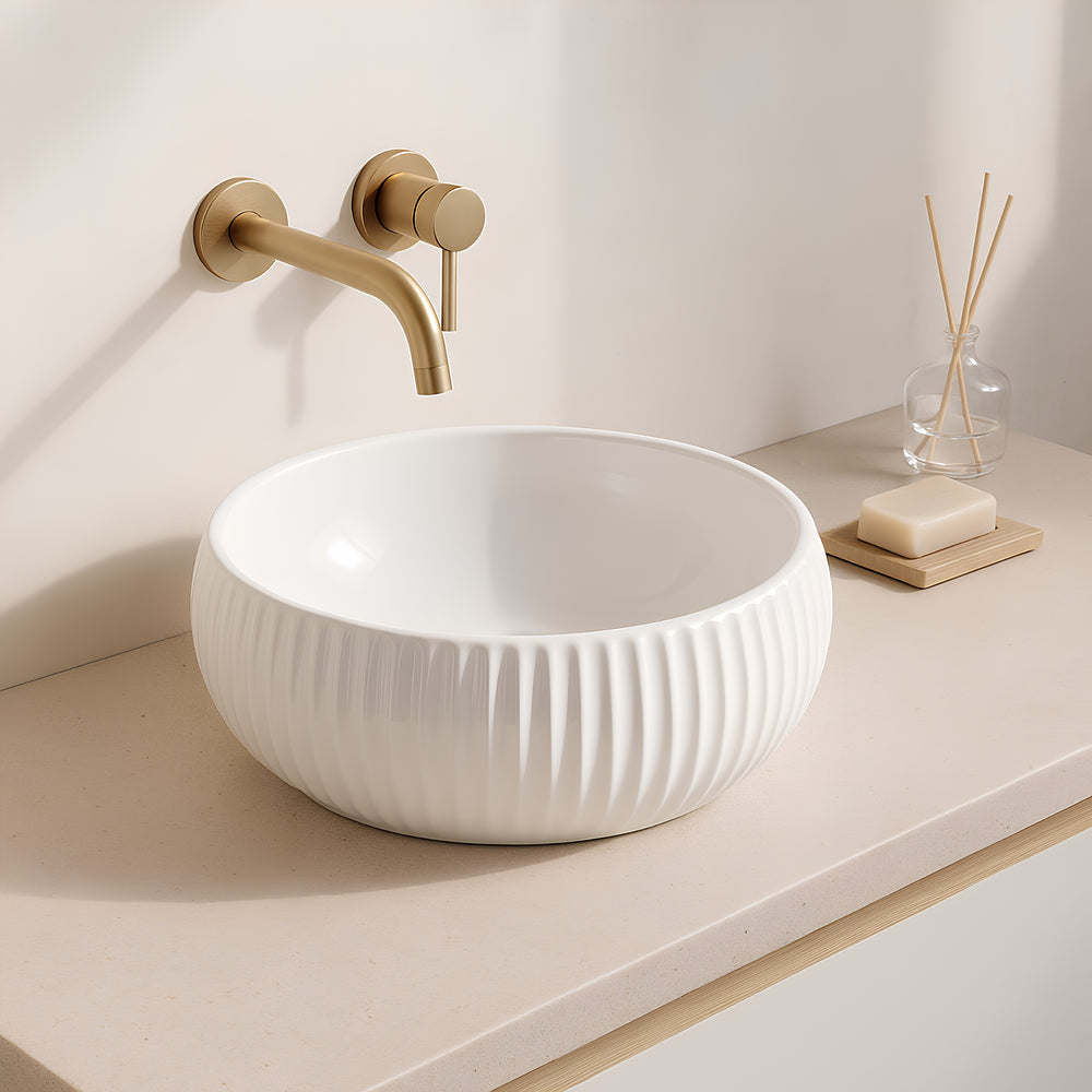 VITO GENEVA FLUTED ABOVE COUNTER BASIN MATTE WHITE 400MM