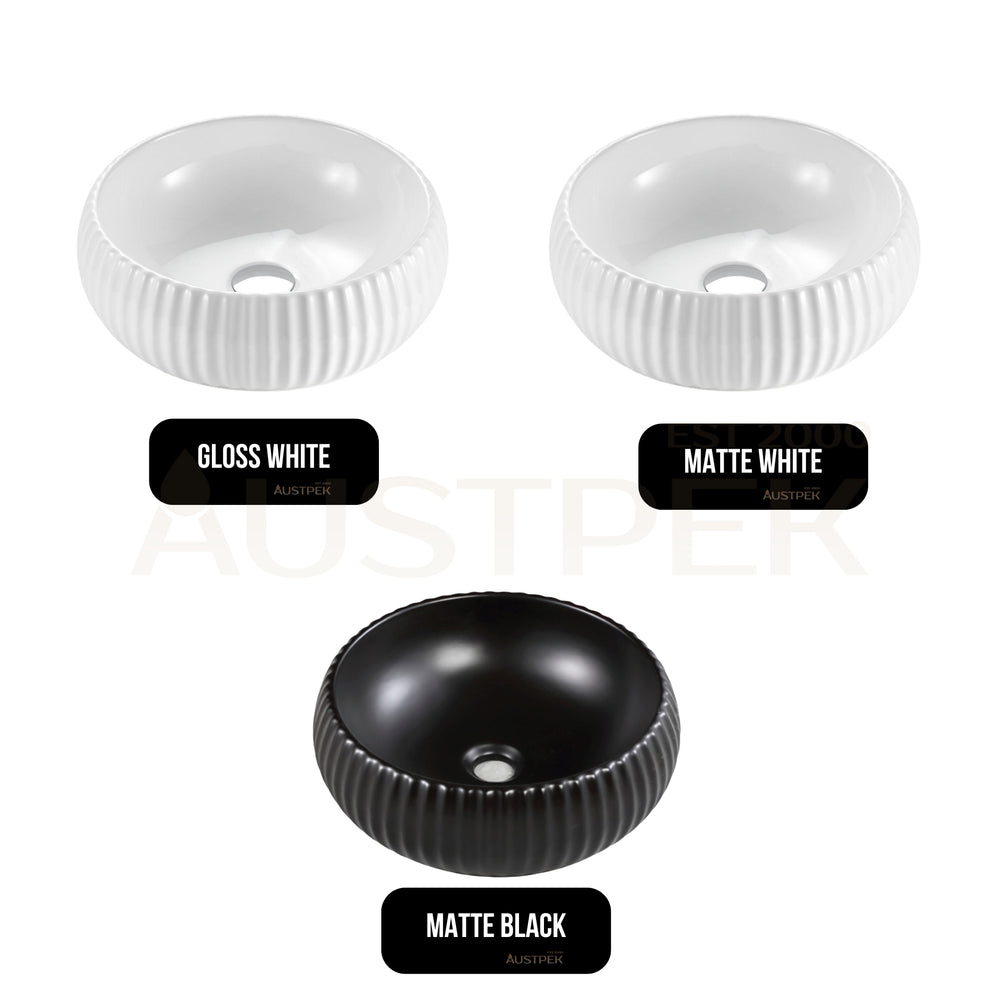 VITO GENEVA FLUTED ABOVE COUNTER BASIN GLOSS WHITE 400MM