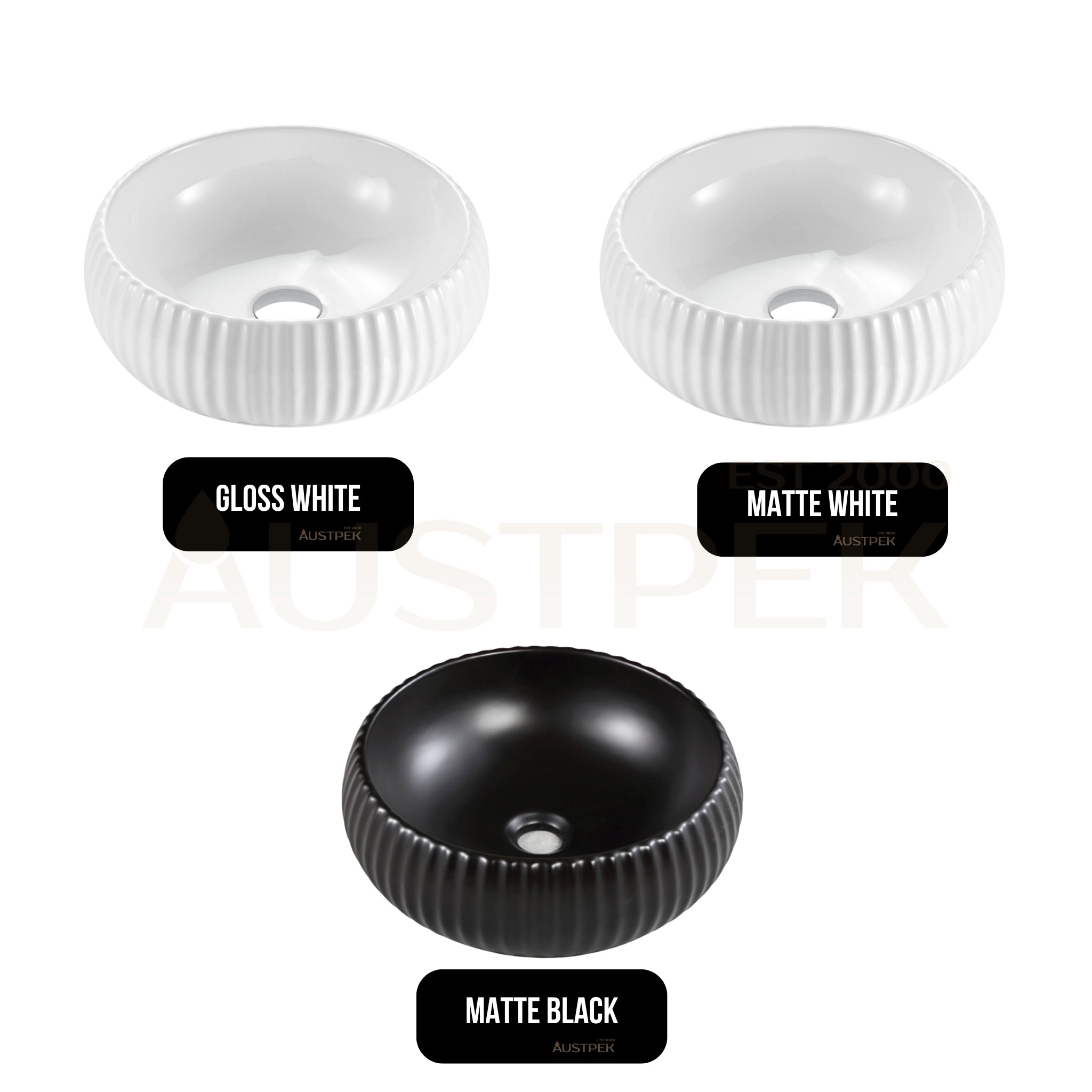 VITO GENEVA FLUTED ABOVE COUNTER BASIN MATTE BLACK 400MM