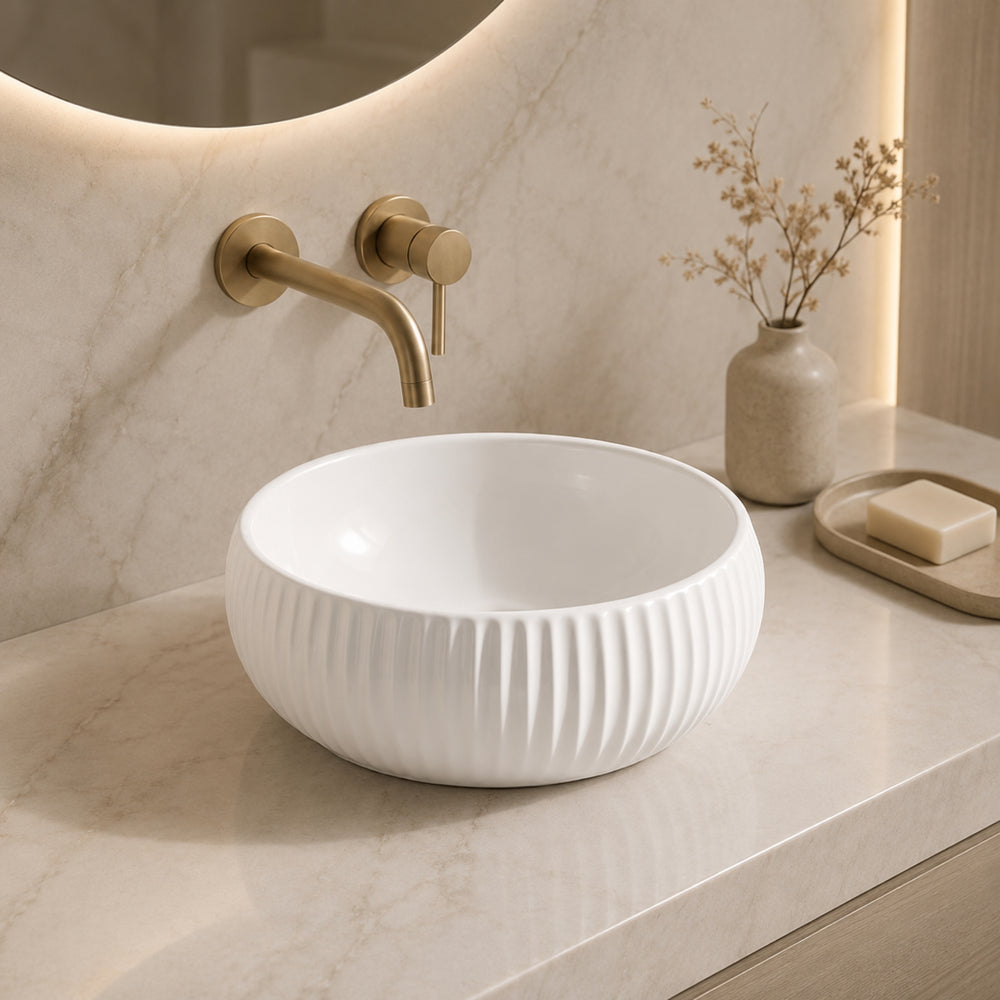 VITO GENEVA FLUTED ABOVE COUNTER BASIN GLOSS WHITE 400MM