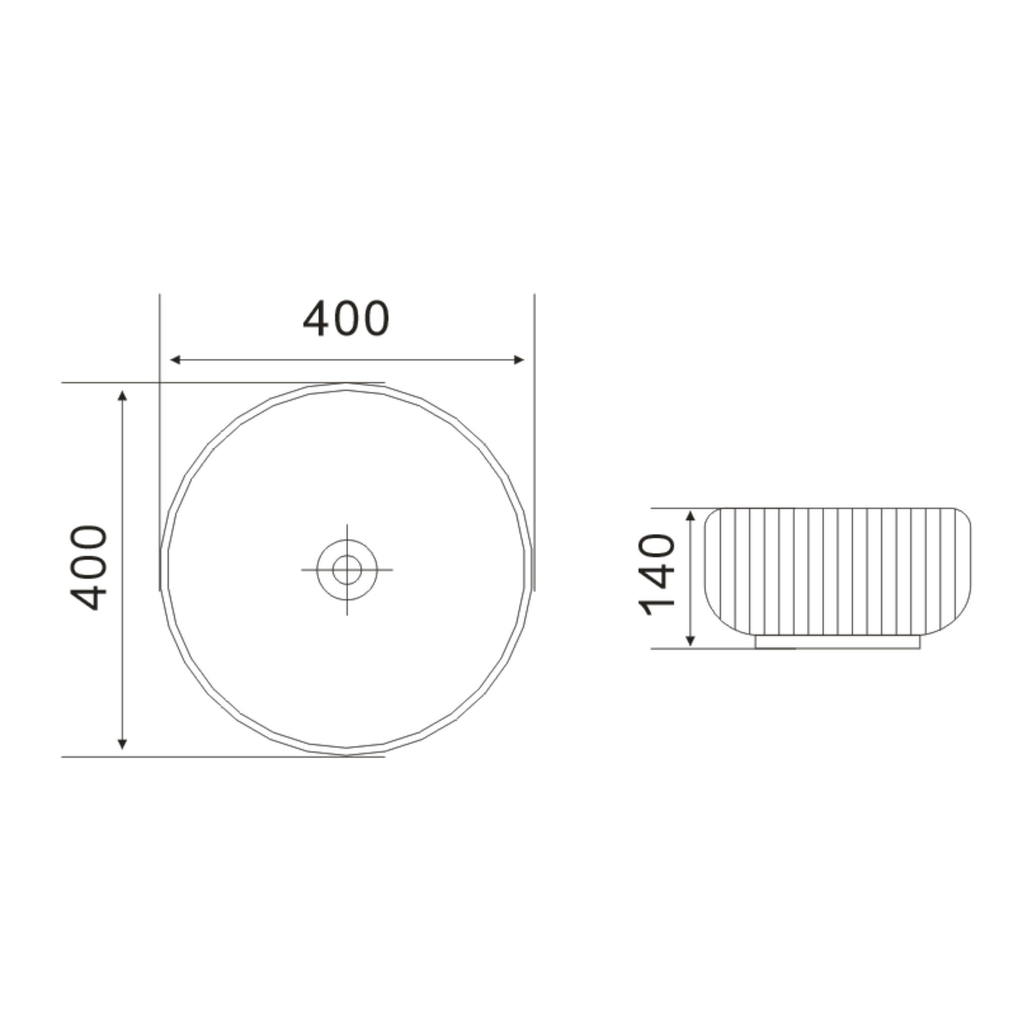 VITO GENEVA FLUTED ABOVE COUNTER BASIN MATTE BLACK 400MM