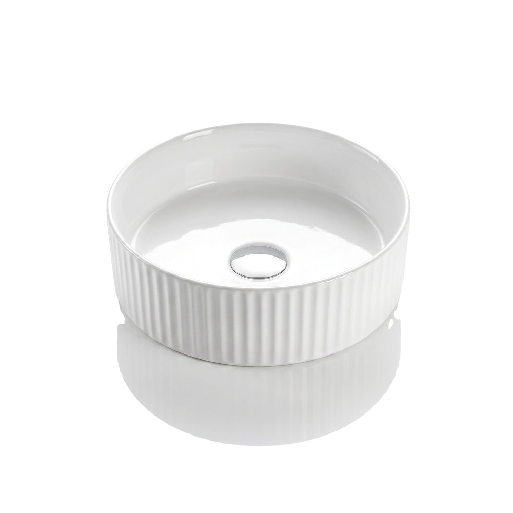 VITO GENEVA FLUTED ROUND ABOVE COUNTER BASIN GLOSS WHITE 400MM