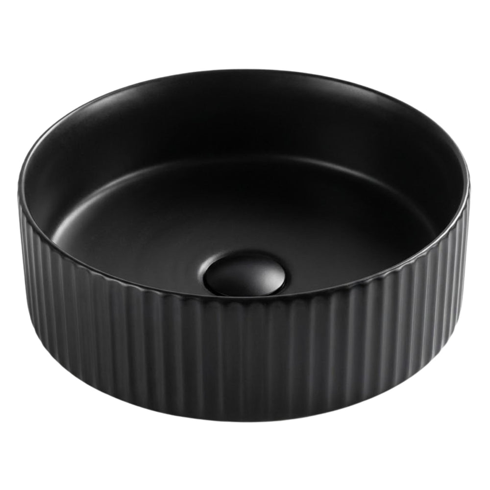 VITO GENEVA FLUTED ROUND ABOVE COUNTER BASIN MATTE BLACK 400MM