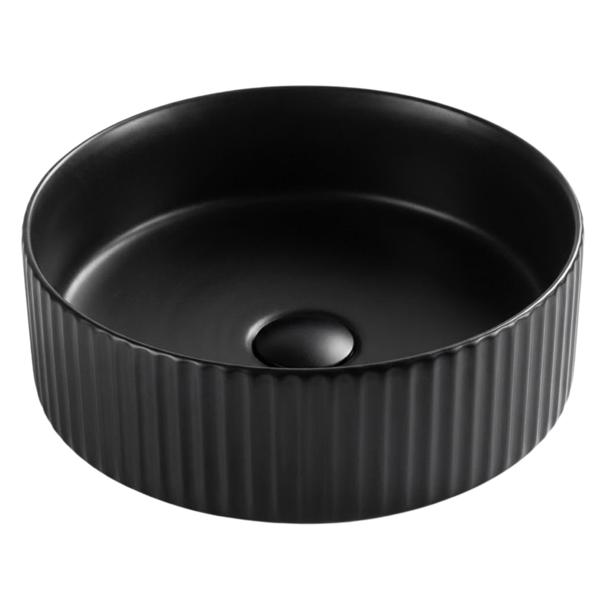 VITO GENEVA FLUTED ROUND ABOVE COUNTER BASIN MATTE BLACK 400MM