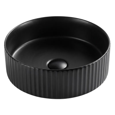 VITO GENEVA FLUTED ROUND ABOVE COUNTER BASIN MATTE BLACK 400MM