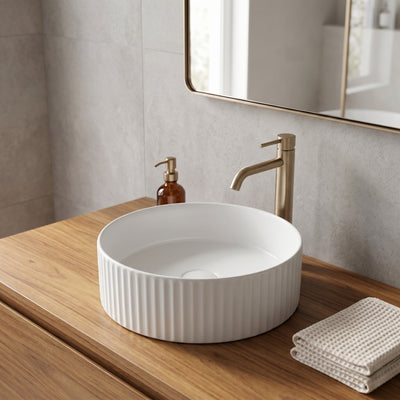 VITO GENEVA FLUTED ROUND ABOVE COUNTER BASIN MATTE WHITE 400MM