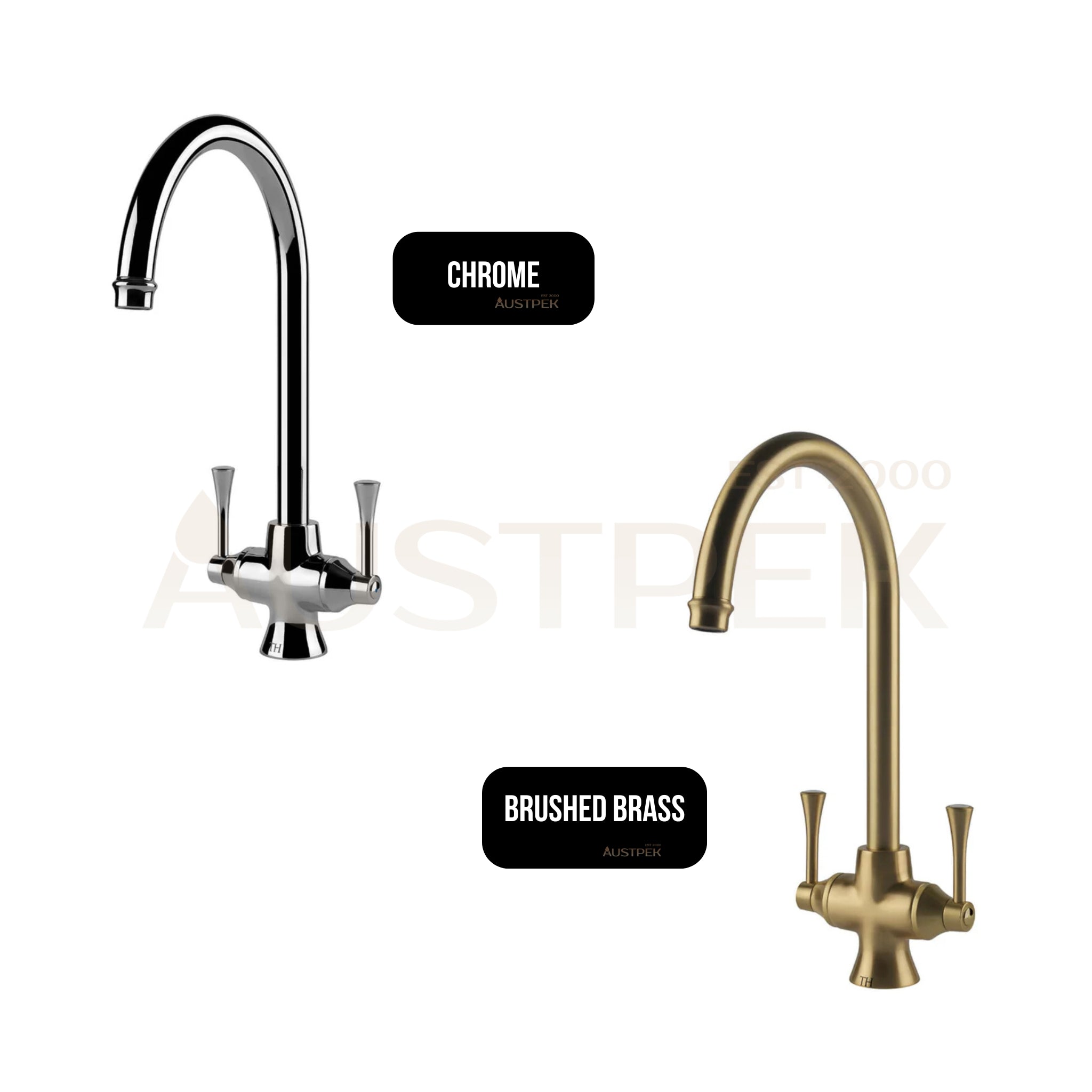 TURNER HASTINGS GOSFORD DOUBLE SINK MIXER 390MM BRUSHED BRASS