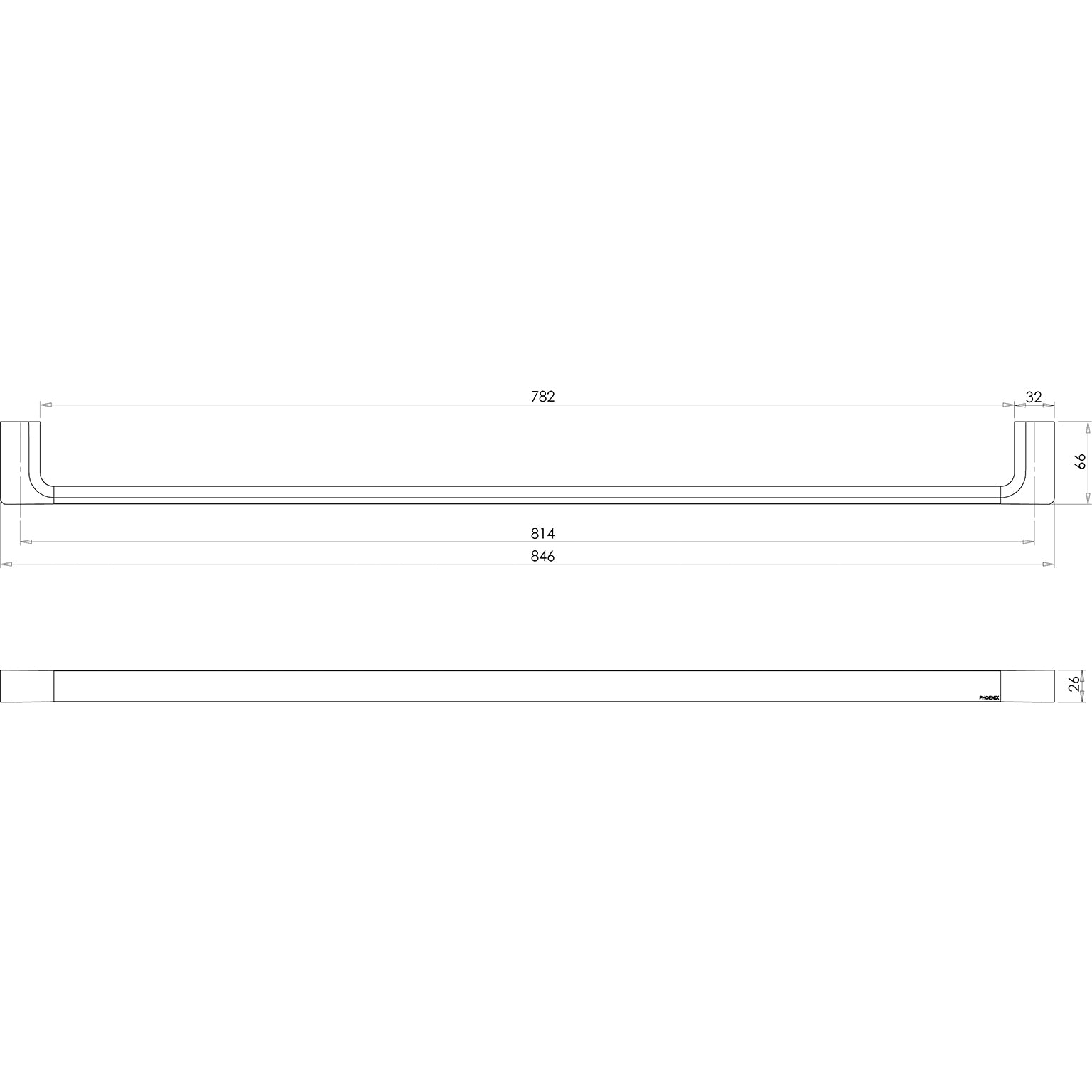 PHOENIX GLOSS SINGLE TOWEL RAIL 800MM BRUSHED BRONZE