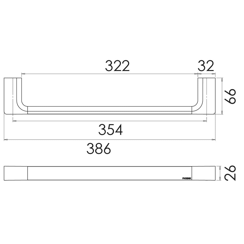 PHOENIX GLOSS HAND TOWEL RAIL 350MM BRUSHED BRONZE