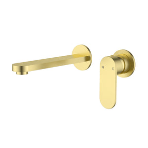 IKON SORA SS WALL BASIN MIXER TRIM KIT WITH BODY SEPARATE BACKPLATE 205MM BRUSHED GOLD