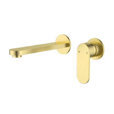 IKON SORA LEAD FREE SS WALL BASIN MIXER TRIM KIT WITH BODY SEPARATE BACKPLATE 205MM BRUSHED GOLD