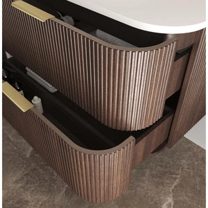 OTTI HAVANA SABLE WALNUT FLUTED 1500MM CURVE SINGLE BOWL WALL HUNG VANITY