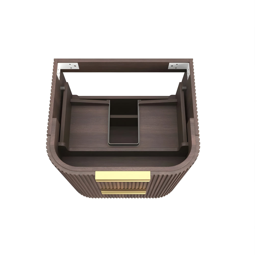 OTTI HAVANA SABLE WALNUT FLUTED 600MM CURVE SINGLE BOWL WALL HUNG VANITY