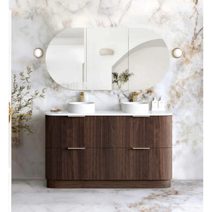 OTTI HAVANA SABLE WALNUT FLUTED 1500MM CURVE DOUBLE BOWL FLOOR STANDING VANITY