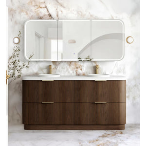 OTTI HAVANA SABLE WALNUT FLUTED 1800MM CURVE DOUBLE BOWL FLOOR STANDING VANITY