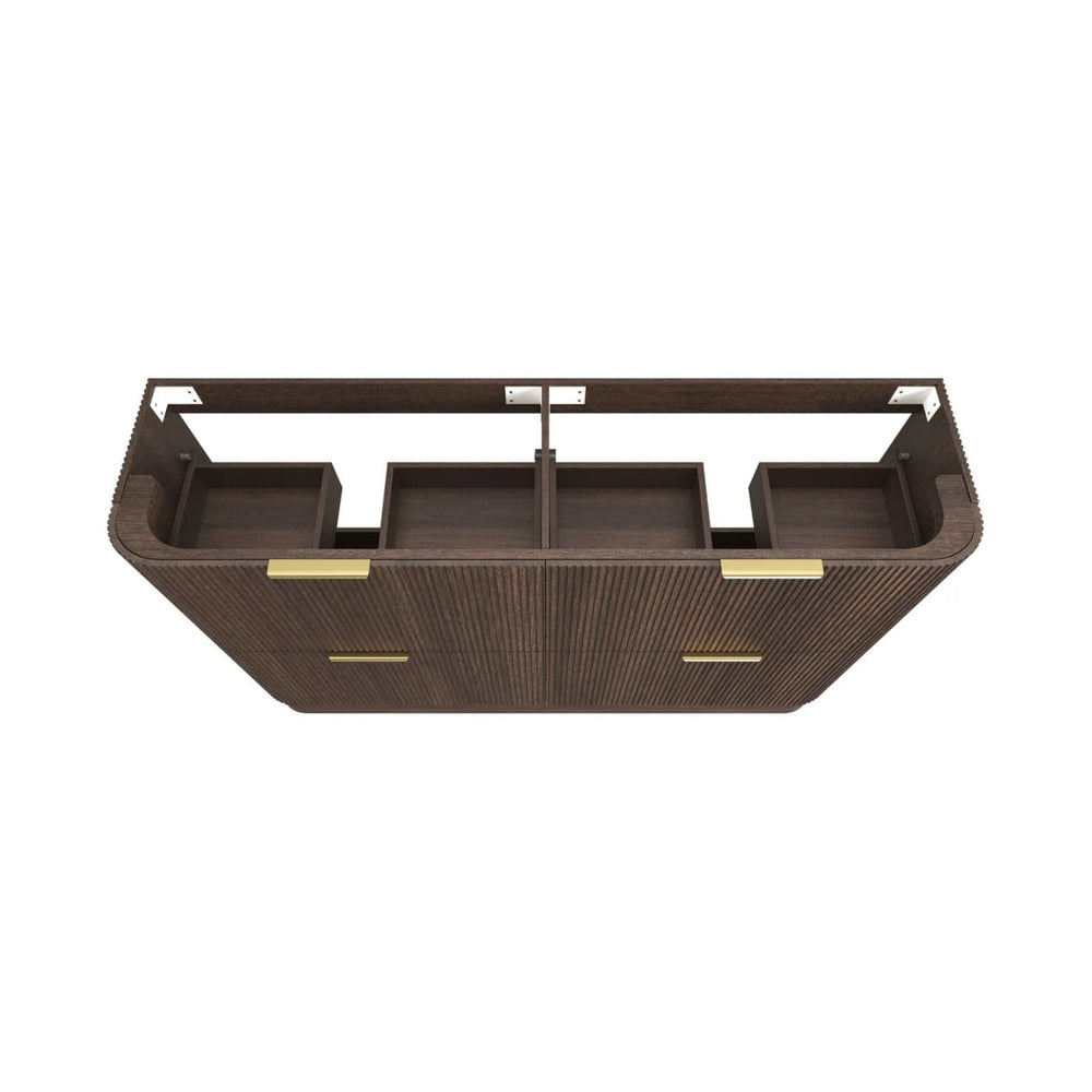 OTTI HAVANA SABLE WALNUT FLUTED 1800MM CURVE DOUBLE BOWL FLOOR STANDING VANITY