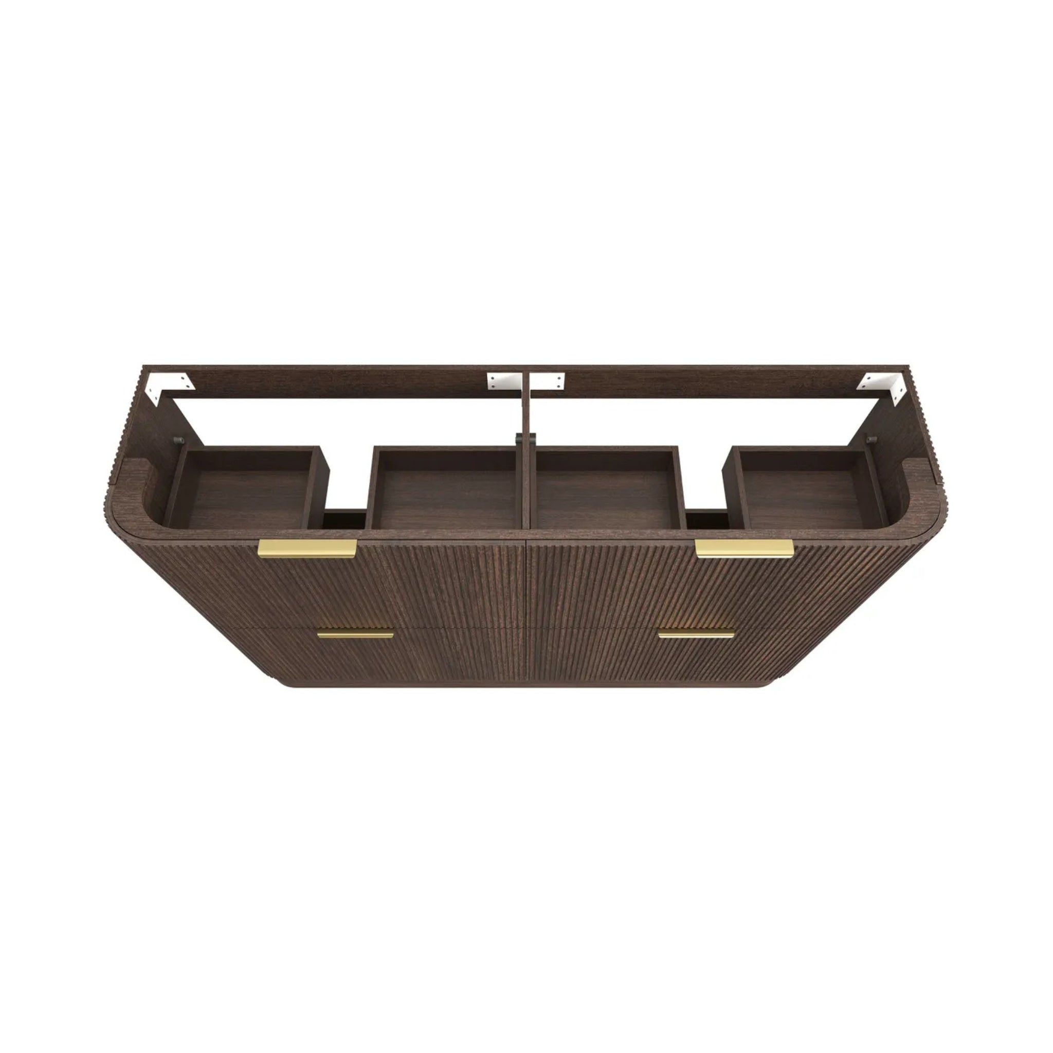 OTTI HAVANA SABLE WALNUT FLUTED 1800MM CURVE DOUBLE BOWL FLOOR STANDING VANITY