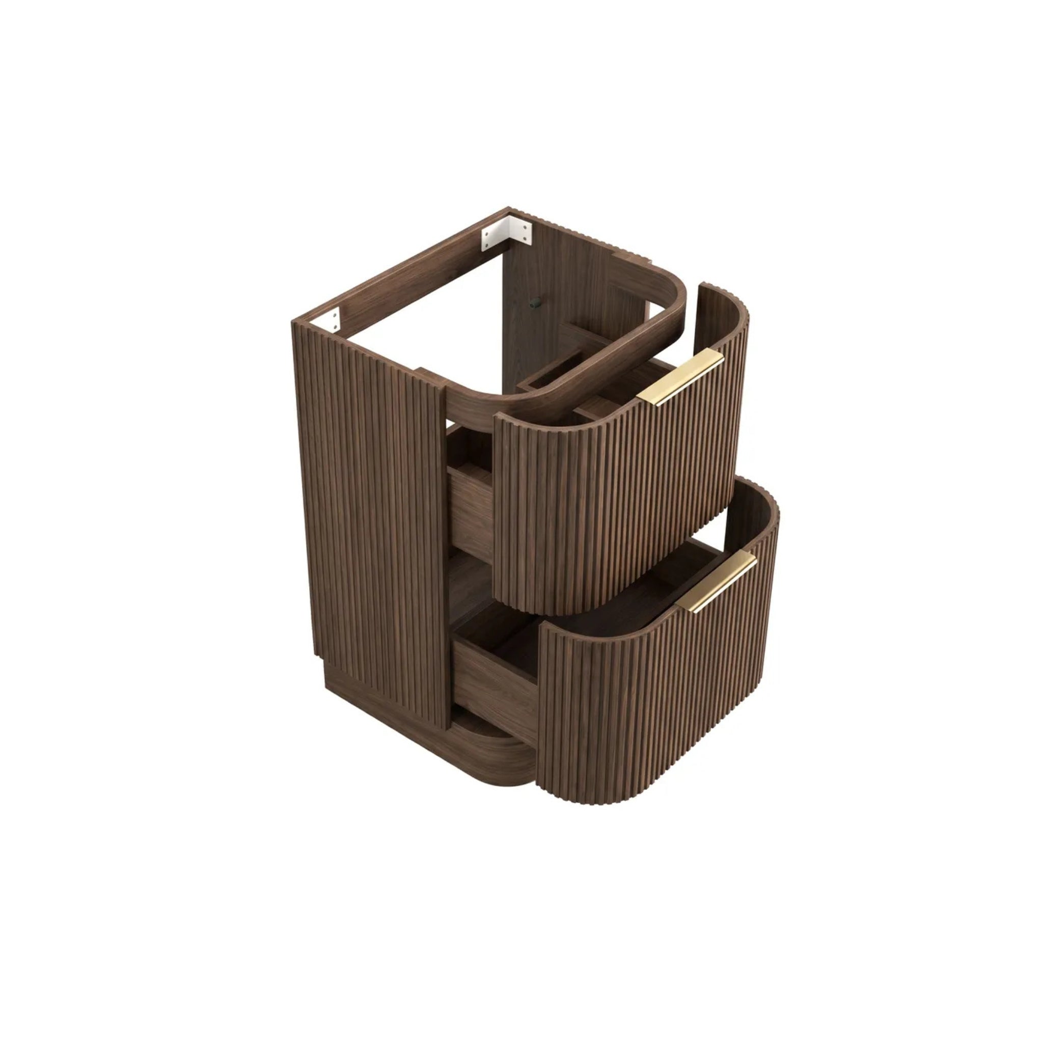 OTTI HAVANA SABLE WALNUT FLUTED 600MM CURVE SINGLE BOWL FLOOR STANDING VANITY