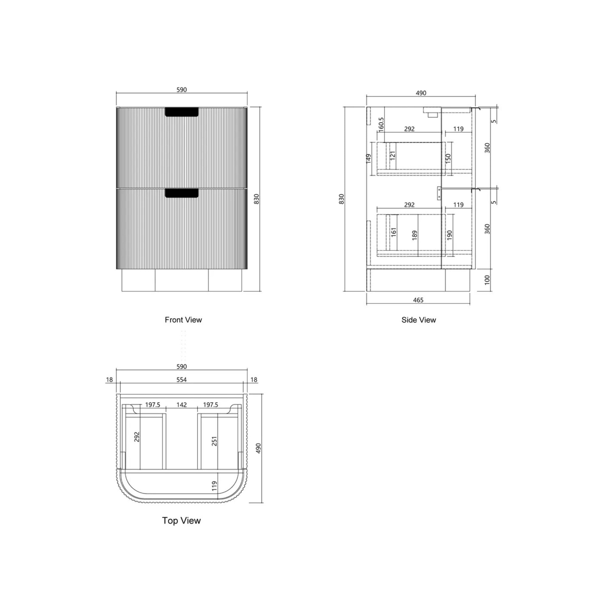 OTTI HAVANA SABLE WALNUT FLUTED 600MM CURVE SINGLE BOWL FLOOR STANDING VANITY