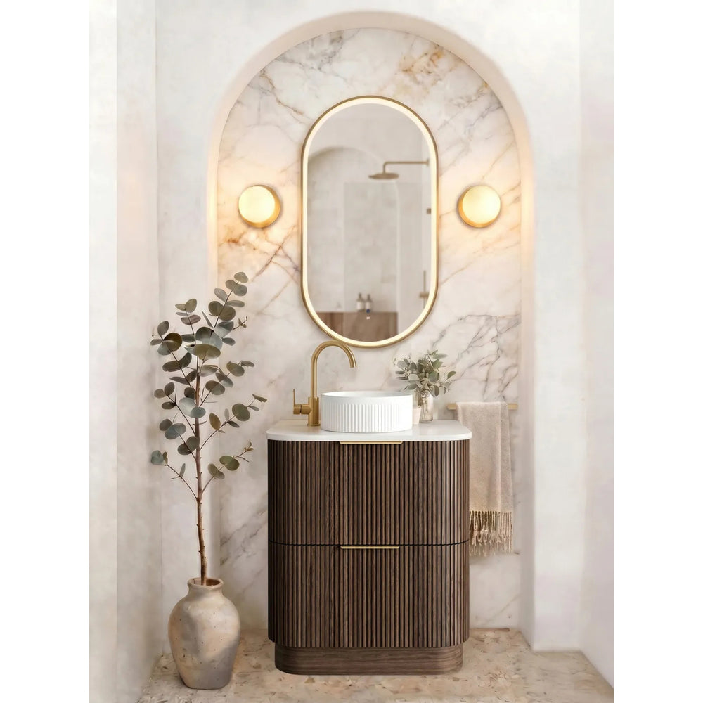 OTTI HAVANA SABLE WALNUT FLUTED 750MM CURVE SINGLE BOWL FLOOR STANDING VANITY