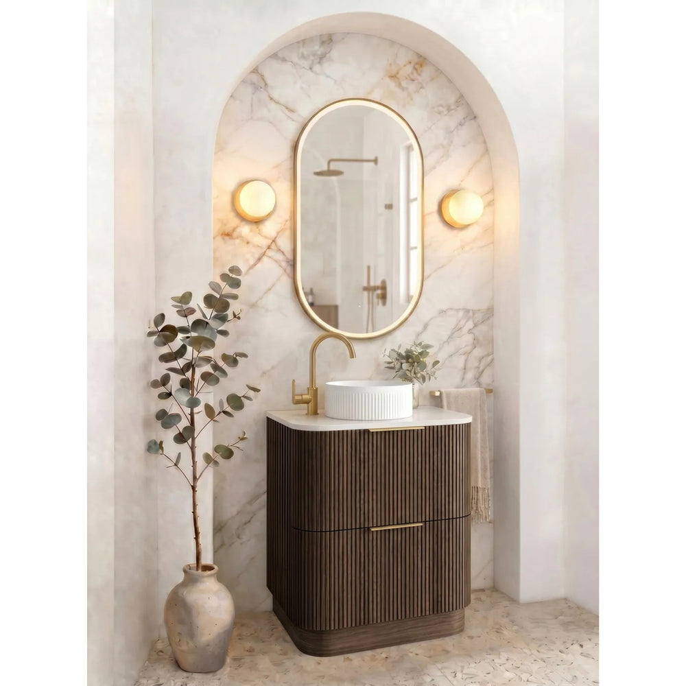 OTTI HAVANA SABLE WALNUT FLUTED 750MM CURVE SINGLE BOWL FLOOR STANDING VANITY