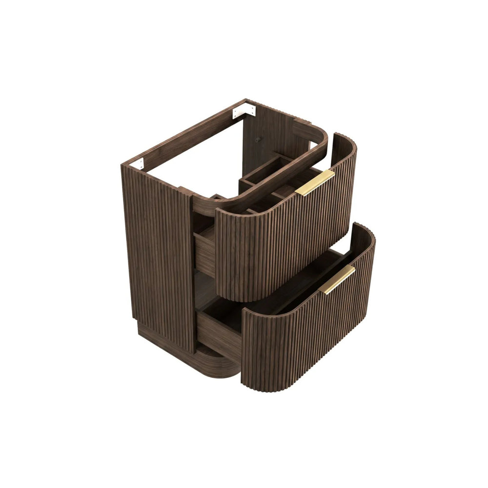 OTTI HAVANA SABLE WALNUT FLUTED 750MM CURVE SINGLE BOWL FLOOR STANDING VANITY