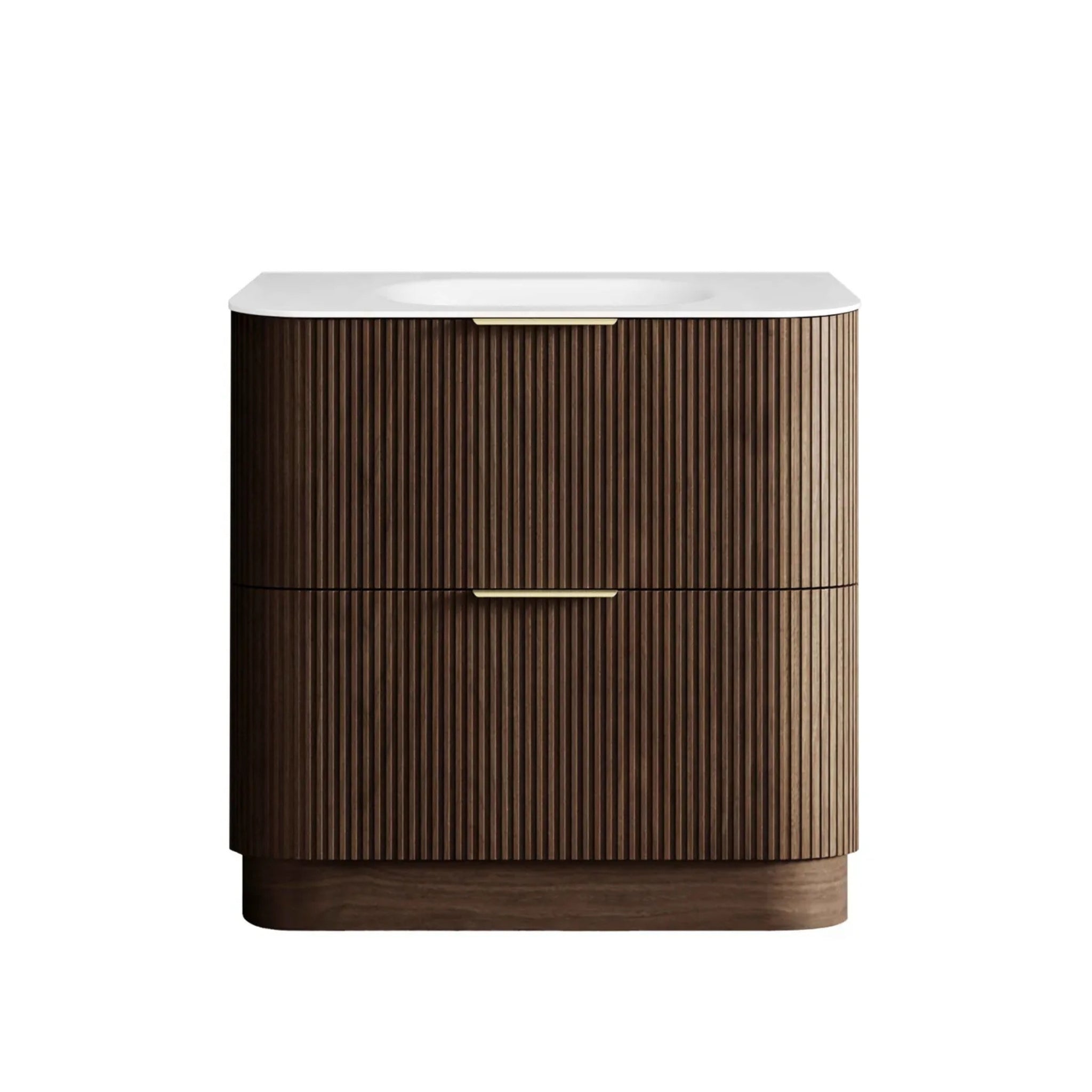 OTTI HAVANA SABLE WALNUT FLUTED 900MM CURVE SINGLE BOWL FLOOR STANDING VANITY