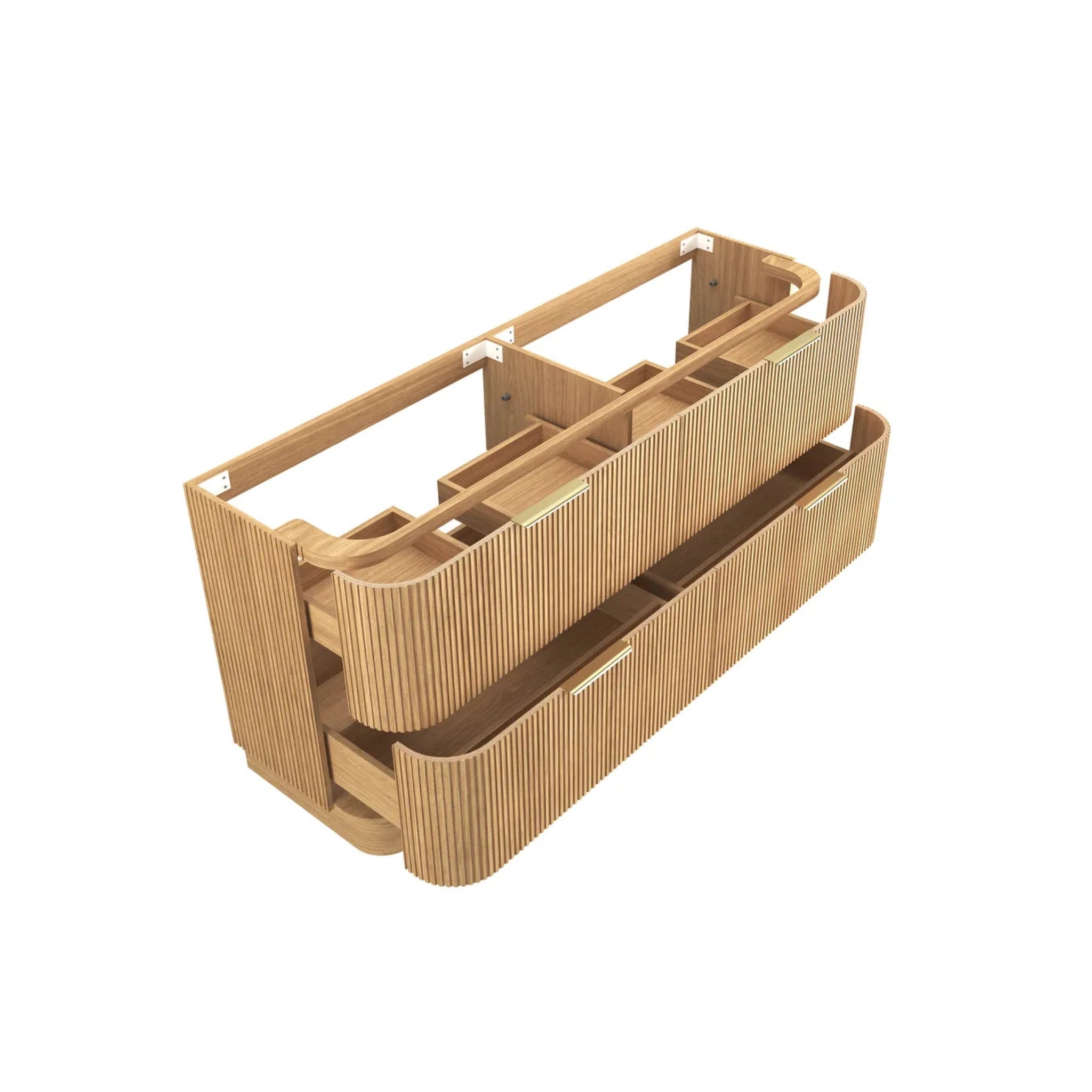 OTTI HAVANA WOODLAND OAK FLUTED 1800MM CURVE DOUBLE BOWL FLOOR STANDING VANITY