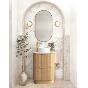 OTTI HAVANA WOODLAND OAK FLUTED 600MM CURVE SINGLE BOWL FLOOR STANDING VANITY