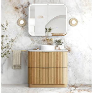 OTTI HAVANA WOODLAND OAK FLUTED 900MM CURVE SINGLE BOWL FLOOR STANDING VANITY