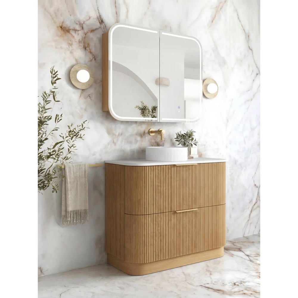 OTTI HAVANA WOODLAND OAK FLUTED 900MM CURVE SINGLE BOWL FLOOR STANDING VANITY